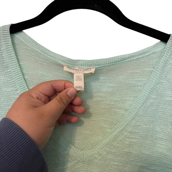 Eileen Fisher Mint Green V Neck Linen Knit Top Size Petite Large PL - Picture 2 of 5